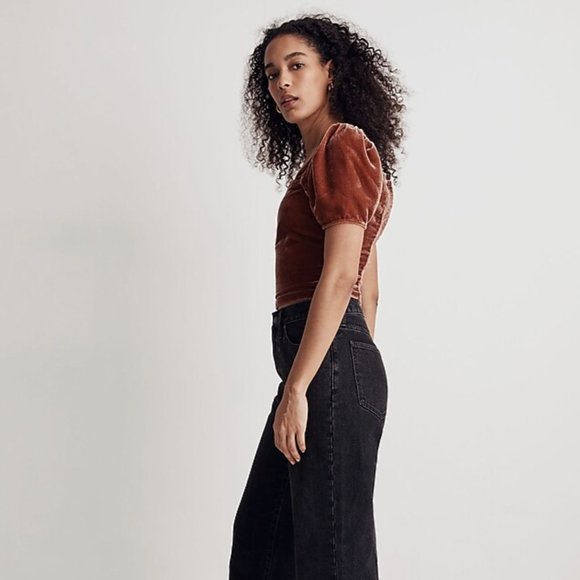 Madewell Hopewell Puff-Sleeve Crop Top in Silk-Blend Velvet - NWOT - Picture 5 of 7